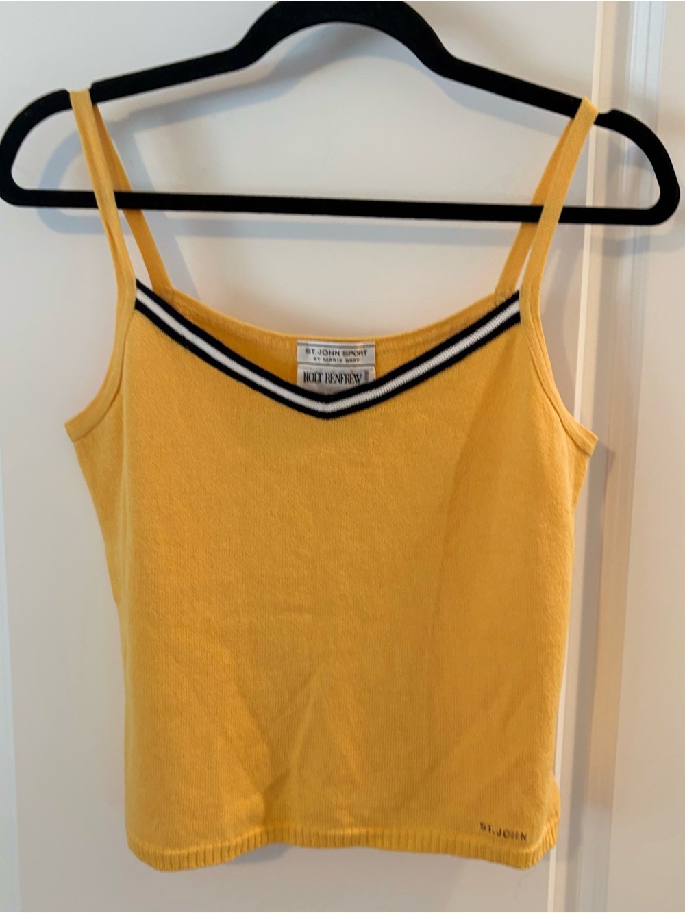 St. John Yellow Ribbed V-Neck Tank with Contrast Trim